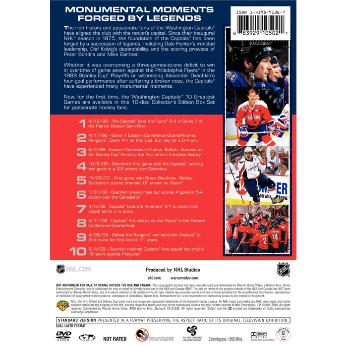 NHL Washington Capitals 10 Greatest Games by Warner Home Video - Image 2