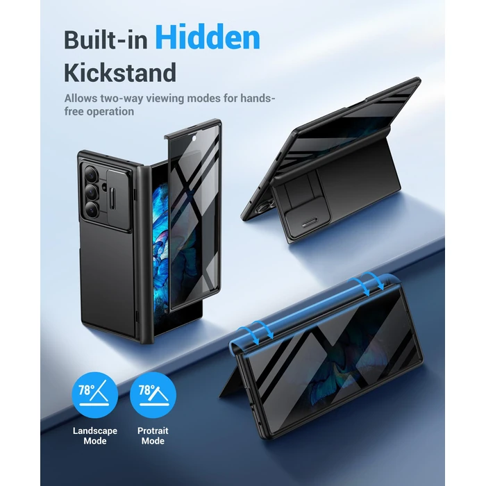 BERFY for Z Fold 7 Case with Privacy Screen Protector, [Anti Spy] Hidden Kickstand & Slide Camera Cover & Hinge Protective, Full Body Shockproof Phone Case for Samsung Galaxy Z Fold 7, Black by BERFY - Image 3