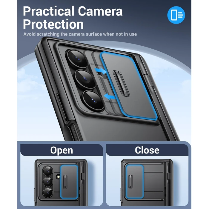 BERFY for Z Fold 7 Case with Privacy Screen Protector, [Anti Spy] Hidden Kickstand & Slide Camera Cover & Hinge Protective, Full Body Shockproof Phone Case for Samsung Galaxy Z Fold 7, Black by BERFY - Image 4