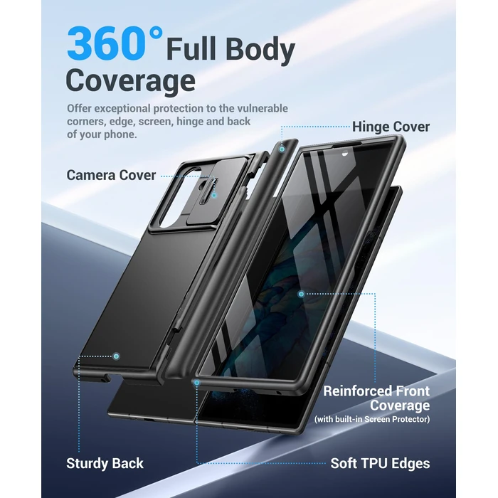 BERFY for Z Fold 7 Case with Privacy Screen Protector, [Anti Spy] Hidden Kickstand & Slide Camera Cover & Hinge Protective, Full Body Shockproof Phone Case for Samsung Galaxy Z Fold 7, Black by BERFY - Image 5