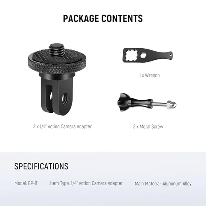 NEEWER Action Camera Tripod Mount Adapter with 1/4"-20 Screw Aluminum Alloy Accessories Compatible with Insta360 X5 X4 X3 GoPro Hero 13 12 DJI Osmo Action 5 Pro 4 3 AKASO APEMAN, GP-81 by NEEWER - Image 9