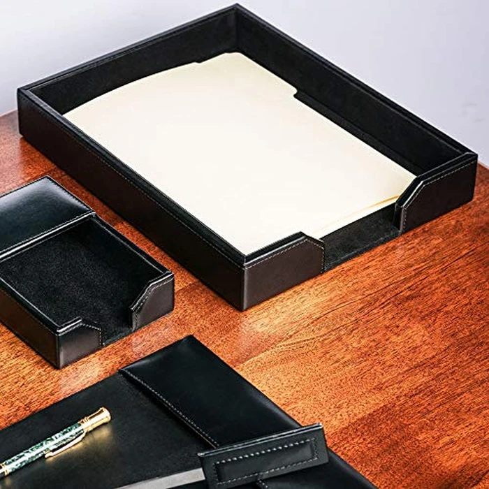 Dacasso Black Bonded Leather Letter Tray by Dacasso - Image 5