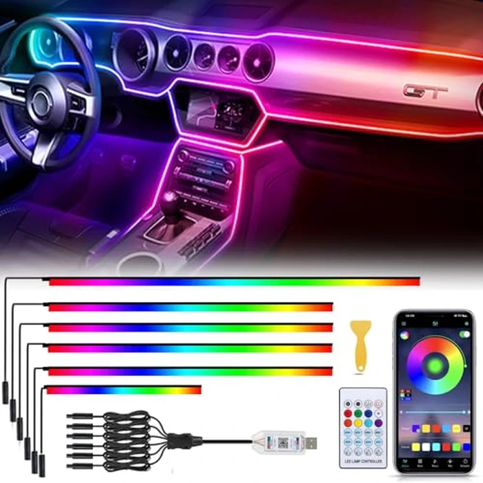 Acrylic 6 in 1 Car LED Lights Interior, RGB Ambient Lighting Car with 584 LEDs, 16 Million Colors, APP & Remote Control, Music Sync Interior Ca r Lights for Women Men by GPJYD - Image 1