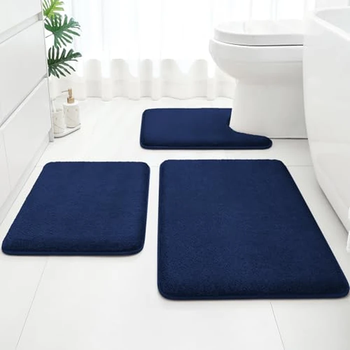 HOMEIDEAS Upgraded Bathroom Rugs Set 3 Piece, Extra Thick Absorbent Soft Memory Foam, Washable Toilet Bath Mat (Navy Blue,17"x24"+20"x32"+U Shape 20"x24") by HOMEIDEAS - Image 1