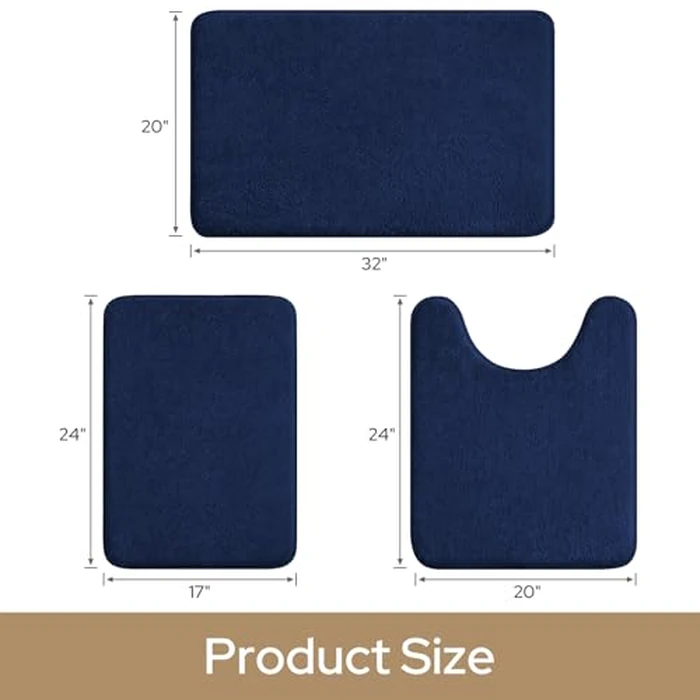 HOMEIDEAS Upgraded Bathroom Rugs Set 3 Piece, Extra Thick Absorbent Soft Memory Foam, Washable Toilet Bath Mat (Navy Blue,17"x24"+20"x32"+U Shape 20"x24") by HOMEIDEAS - Image 2