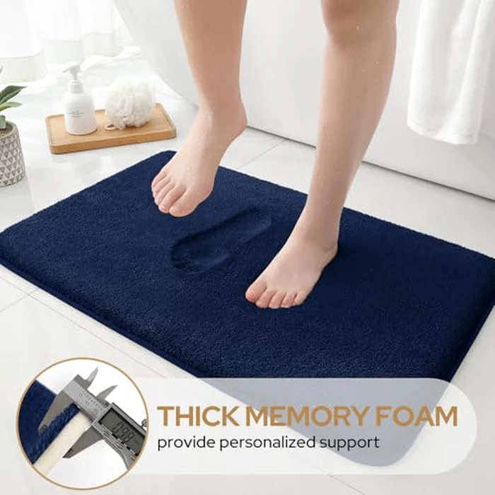HOMEIDEAS Upgraded Bathroom Rugs Set 3 Piece, Extra Thick Absorbent Soft Memory Foam, Washable Toilet Bath Mat (Navy Blue,17"x24"+20"x32"+U Shape 20"x24") by HOMEIDEAS - Image 3