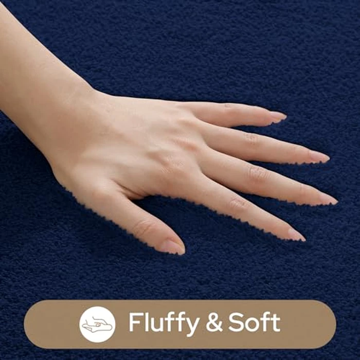 HOMEIDEAS Upgraded Bathroom Rugs Set 3 Piece, Extra Thick Absorbent Soft Memory Foam, Washable Toilet Bath Mat (Navy Blue,17"x24"+20"x32"+U Shape 20"x24") by HOMEIDEAS - Image 4