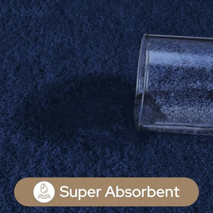 HOMEIDEAS Upgraded Bathroom Rugs Set 3 Piece, Extra Thick Absorbent Soft Memory Foam, Washable Toilet Bath Mat (Navy Blue,17"x24"+20"x32"+U Shape 20"x24") by HOMEIDEAS - Image 5