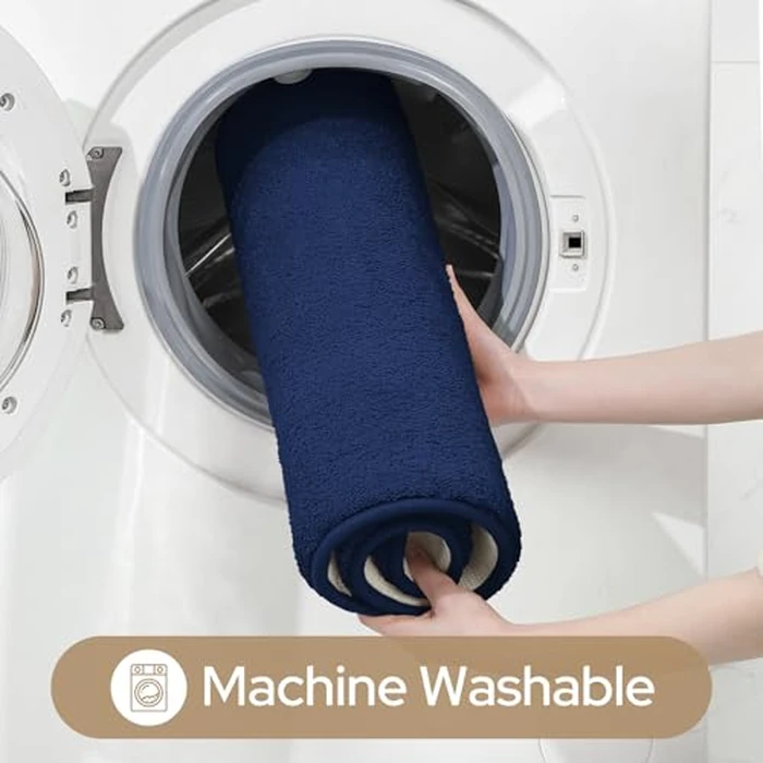 HOMEIDEAS Upgraded Bathroom Rugs Set 3 Piece, Extra Thick Absorbent Soft Memory Foam, Washable Toilet Bath Mat (Navy Blue,17"x24"+20"x32"+U Shape 20"x24") by HOMEIDEAS - Image 6