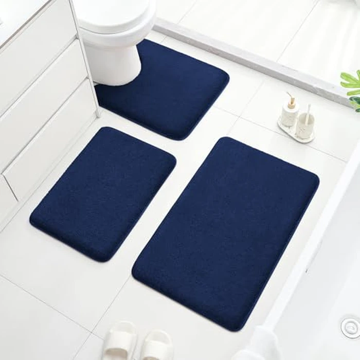 HOMEIDEAS Upgraded Bathroom Rugs Set 3 Piece, Extra Thick Absorbent Soft Memory Foam, Washable Toilet Bath Mat (Navy Blue,17"x24"+20"x32"+U Shape 20"x24") by HOMEIDEAS - Image 7