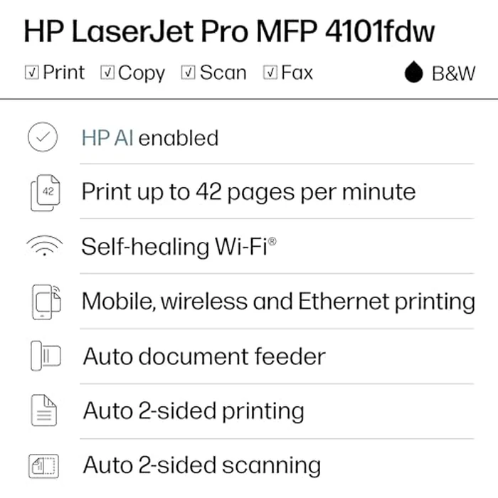 HP Laserjet Pro MFP 4101fdw Wireless Black & White All-in-One Laser Printer, Scanner, Copier, Fax, Best-for-Office (2Z619F) by HP - Image 2