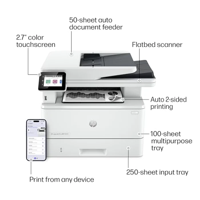 HP Laserjet Pro MFP 4101fdw Wireless Black & White All-in-One Laser Printer, Scanner, Copier, Fax, Best-for-Office (2Z619F) by HP - Image 4