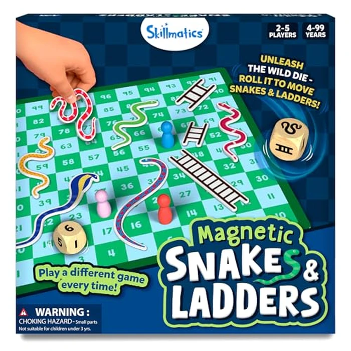 Skillmatics Snakes & Ladders - Magnetic & Customizable Board Game with a Twist, Classic Strategy Game for Family Game Night, Travel Toy & Gift for Boys, Girls, Teens & Adults, 2-5 Players by Skillmatics - Image 1