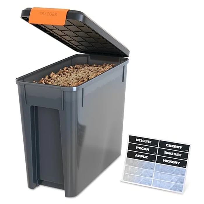 Traeger Grills BAC637 Stay Dry Pellet Storage Bin with Locking Lid, 22lb Capacity Wood Pellet Container with Flavor Stickers, Stackable Design, Airtight Storage for Grill Pellets by Traeger - Used - Acceptable condition - CA$33.82