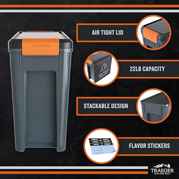 Traeger Grills BAC637 Stay Dry Pellet Storage Bin with Locking Lid, 22lb Capacity Wood Pellet Container with Flavor Stickers, Stackable Design, Airtight Storage for Grill Pellets by Traeger - Image 4