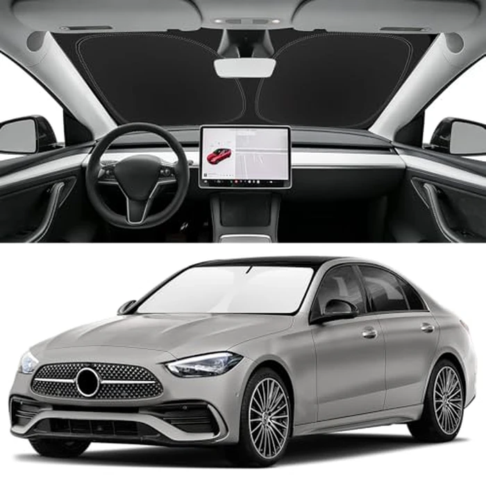 SLOGENTO Custom Fit Windshield Sun Shade for Mercedes-Benz C-Class 2015-2026, Blocks UV & Heat, Front Window Sunshade Accessories, Easy Fold & Store Keep Your Car Cooler by SLOGENTO - Image 1