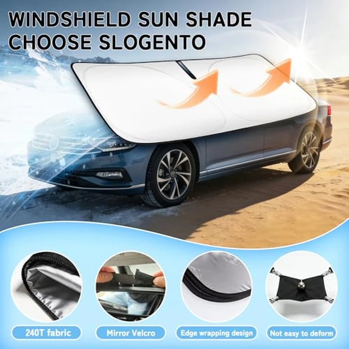SLOGENTO Custom Fit Windshield Sun Shade for Mercedes-Benz C-Class 2015-2026, Blocks UV & Heat, Front Window Sunshade Accessories, Easy Fold & Store Keep Your Car Cooler by SLOGENTO - Image 4