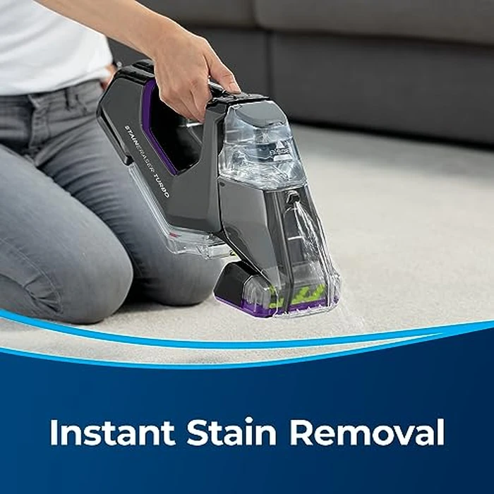 BISSELL - Portable Carpet Cleaner - Pet Stain Eraser PowerBrush - Handheld - Grab and Go Cordless Convenience with Powerful Motorized Brush, Purple, 2846D by Bissell - Image 4
