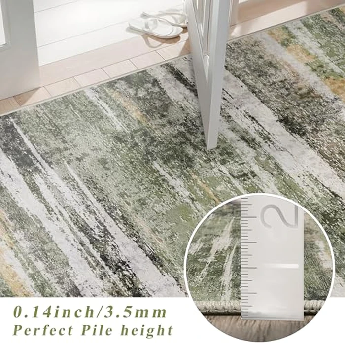 Wide 3x6 Kitchen Rugs Washable - Modern Abstract Hallway Runner Rug Ultra Soft Non Slip Carpet for Bedroom Kitchen Laundry Low Pile Home Decor Indoor Floor Mat for Entryway Bathroom 3x6 Green by YOUFORTONG - Image 6