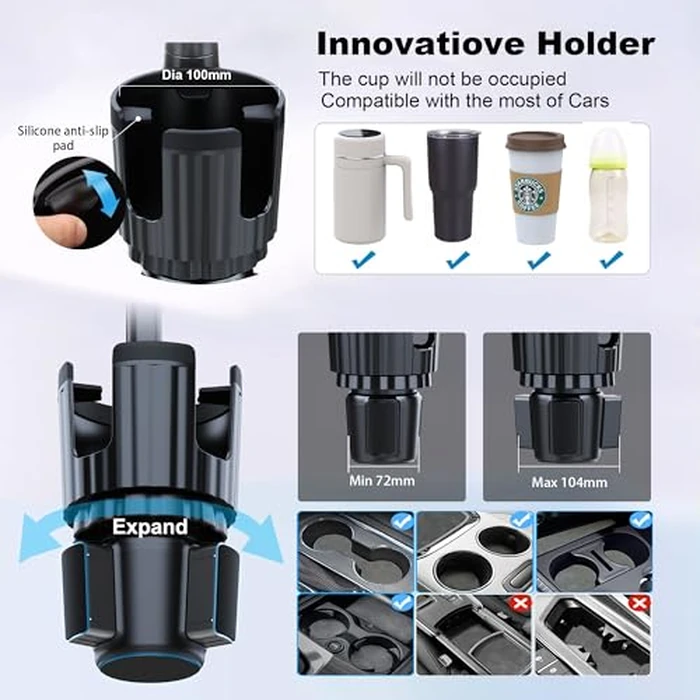 Cup Holder Phone Mount, 2 in 1 Universal Cup Holder Expander with Long Arm 360 degreesRotation Cup Phone Holder for Car Fits All 4-7” iPhone Galaxy Smartphones and Most Truck Bottles by Peastrex - Image 4