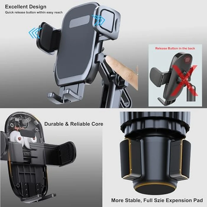 Cup Holder Phone Mount, 2 in 1 Universal Cup Holder Expander with Long Arm 360 degreesRotation Cup Phone Holder for Car Fits All 4-7” iPhone Galaxy Smartphones and Most Truck Bottles by Peastrex - Image 6