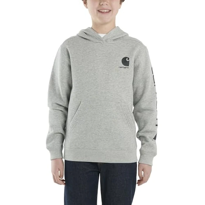 Carhartt Boys' Pullover Long Sleeve Hooded Sweatshirt, Grey Heather, S (7/8) by Carhartt - Used - Like New condition - US$22.06