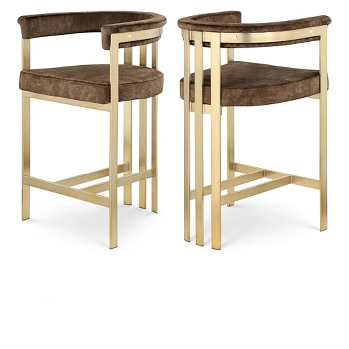 Meridian Furniture 596Brown-C Marcello Collection Modern | Contemporary Velvet Upholstered Counter Height Stool with Brushed Brass Iron Frame, 22.5" W x 20" D x 35.5" H, Brown, Set of 2 by Meridian Furniture - Used - Very Good condition - US$372.48