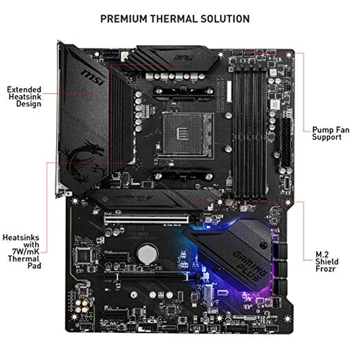 MSI MPG B550 Gaming Plus Gaming Motherboard (AMD Ryzen 5000, AM4, DDR4, PCIe 4.0, SATA 6Gb/s, M.2, USB 3.2 Gen 2, HDMI/DP, ATX) by msi - Image 2