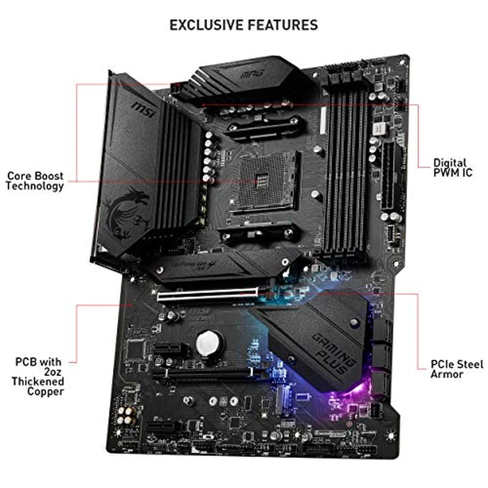 MSI MPG B550 Gaming Plus Gaming Motherboard (AMD Ryzen 5000, AM4, DDR4, PCIe 4.0, SATA 6Gb/s, M.2, USB 3.2 Gen 2, HDMI/DP, ATX) by msi - Image 3