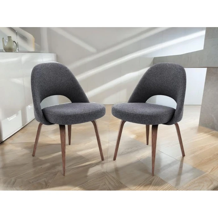 Take Me Home Furniture Sara Modern Fabric Grey Upholstered Dining Chair | Walnut Finish Metal Legs, Round Open Back - Mid-Century Style Chair | Comfortable Padded Seat (Set of 2) by Take Me Home Furniture - Used - Very Good condition - CA$437.51