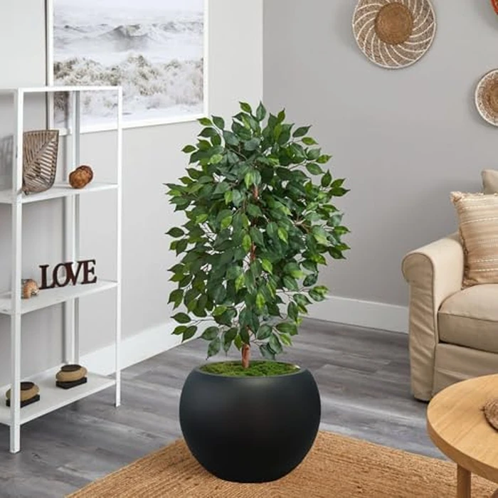 13.5 H x 17" Dia (12" Pot Opening) Round Fiberstone Planter with Drainage Hole, Black, Indoor/Outdoor Large Plant Pot for Home Patio Garden, Ideal for Large Plants by Panlaolao - Image 3