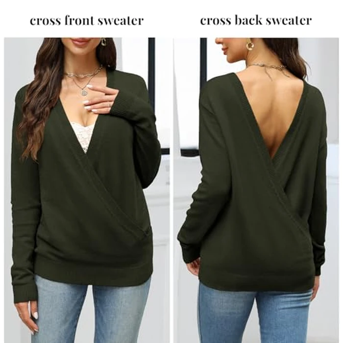 softome Womens Casual Long Sleeve Wrap Fall Sweaters Tops V Neck Solid Color Oversized Pullover Loose Fit Jumper by softome - Used - Like New condition - US$15.58