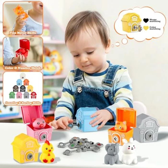 Grarain Toddler Farm Animals Toys, Upgraded Keys Barn Match Game, Montessori Educational Color Shape Sorting & Counting Learning Toy for Kids Boys Girls 3-5 Year Old, Fine Motor Gifts by Grarain - Used - Like New condition - US$20.89
