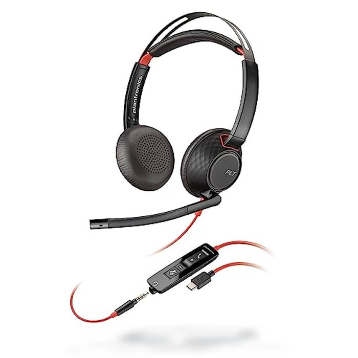Poly Blackwire 5220 Wired Headset (Plantronics) - Flexible Noise-Canceling Boom Mic - Ergonomic Design - Connect to PC/Mac, Mobile via USB-C, USB-A, or 3.5 mm - Works w/Teams, Zoom - Amazon Exclusive by POLY - Used - Acceptable condition