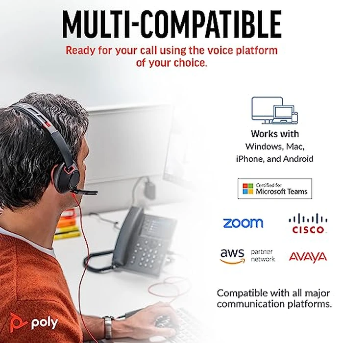 Poly Blackwire 5220 Wired Headset (Plantronics) - Flexible Noise-Canceling Boom Mic - Ergonomic Design - Connect to PC/Mac, Mobile via USB-C, USB-A, or 3.5 mm - Works w/Teams, Zoom - Amazon Exclusive by POLY - Image 7