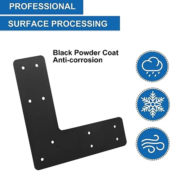 L Right Angle Bracket 4pcs,10x10 Inch Mending Plate Flat Straight Steel L Shape Bracket,Black Powder Coated Post to Beam Connectors for Repair Wooden House,Furniture,Pergola,Truss framing by YVHFWOY - Image 3