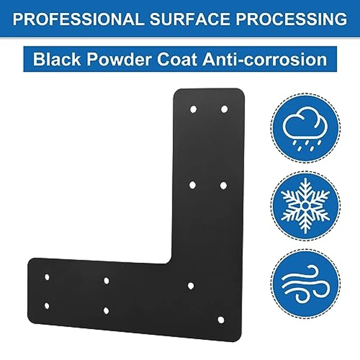 L Right Angle Bracket 4pcs,10x10 Inch Mending Plate Flat Straight Steel L Shape Bracket,Black Powder Coated Post to Beam Connectors for Repair Wooden House,Furniture,Pergola,Truss framing by YVHFWOY - Image 4