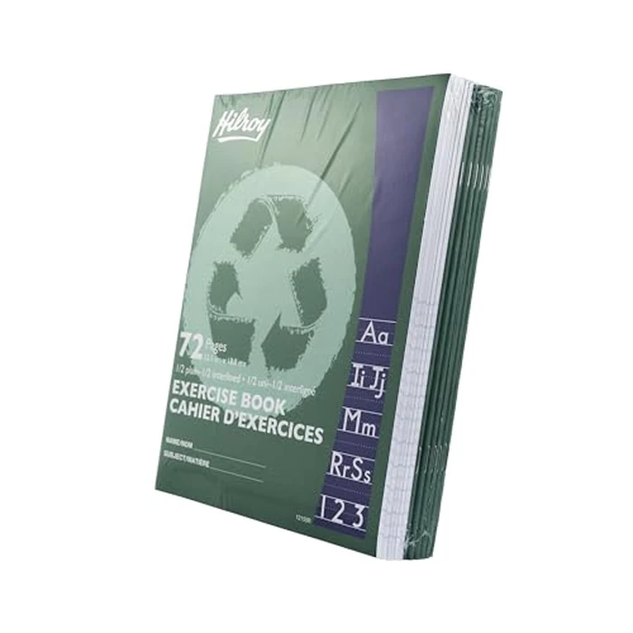Hilroy Recycled Stitched Exercise Book, 1/2 plain, 1/2 interlined, 72 Pages/36 Sheets, 7-1/8” (180 cm) x 9-1/8” (23.1 cm) Sheet Size, Green Cover, 1 Case of 24 Books (12155R) by Hilroy - Image 3
