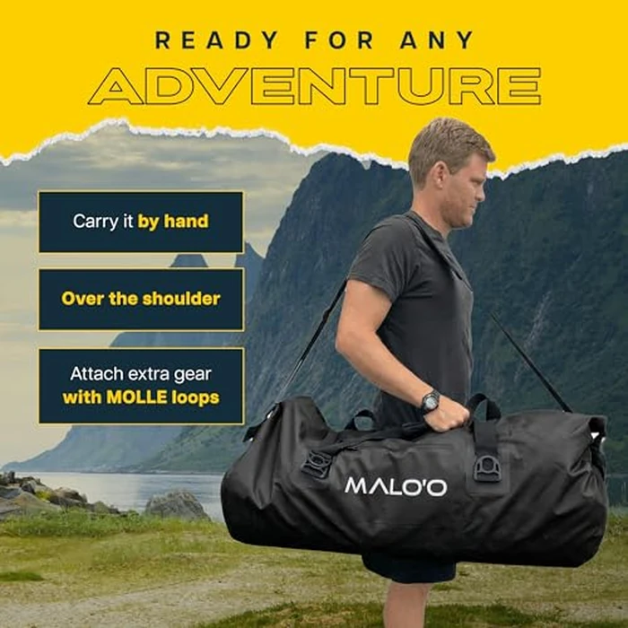 Malo’o Waterproof Dry Duffel, Heavy-Duty Roll Top Waterproof Gear Bag with Shoulder Strap & Molle Loops, Marine Duffel for Kayaking, Boating, Camping, Beach & Travel, Black, 100L by Malo'o - Image 4