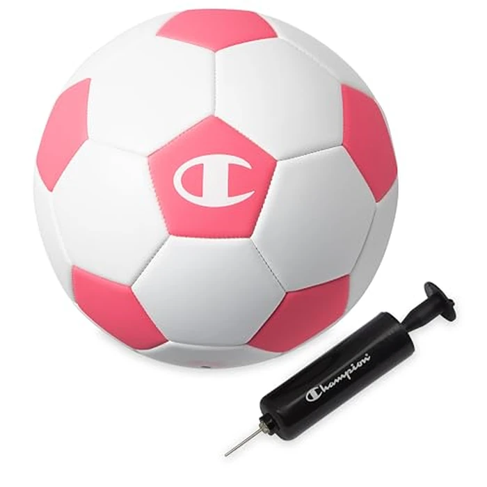 Champion Youth & Adult Soccer Ball - Paneled Design, Enhanced Control, Durable Cover & Butyl Bladder, for Indoor & Outdoor Training, Sizes 5, Includes 6" Pump White/Optic Pink by Champion - Used - Like New condition - US$16.12