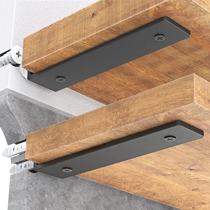 Goovilla Heavy Duty Floating Shelf Brackets, 10 Inch for 24" Wood Stud, 4 Pack L Brackets for Shelves, Black Metal Wall Shelving Support, 160 lb. Load Capacity by Goovilla - Used - Acceptable condition - CA$21.64