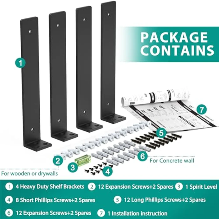 Goovilla Heavy Duty Floating Shelf Brackets, 10 Inch for 24" Wood Stud, 4 Pack L Brackets for Shelves, Black Metal Wall Shelving Support, 160 lb. Load Capacity by Goovilla - Image 7