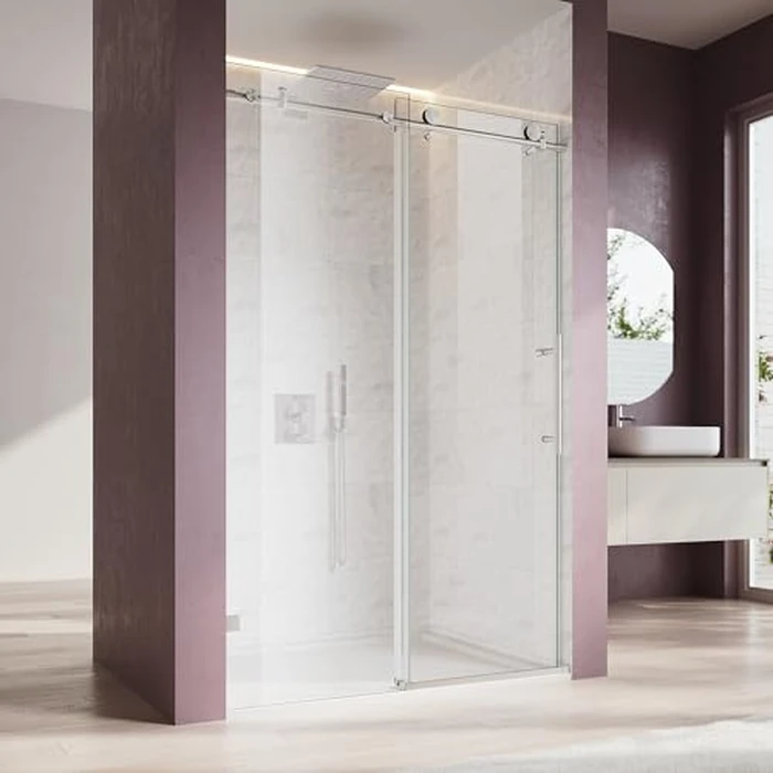 SL4U Shower Door 48'' W x 76'' H, Frameless Glass Shower Doors with Stainless Steel Hardware, Sliding Shower Door with 5/16" (8mm) Clear Tempered Glass, Brushed Nickel Finish by SL4U - Image 1
