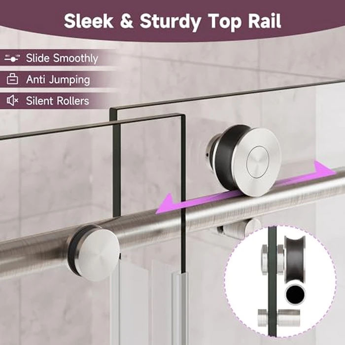 SL4U Shower Door 48'' W x 76'' H, Frameless Glass Shower Doors with Stainless Steel Hardware, Sliding Shower Door with 5/16" (8mm) Clear Tempered Glass, Brushed Nickel Finish by SL4U - Image 5