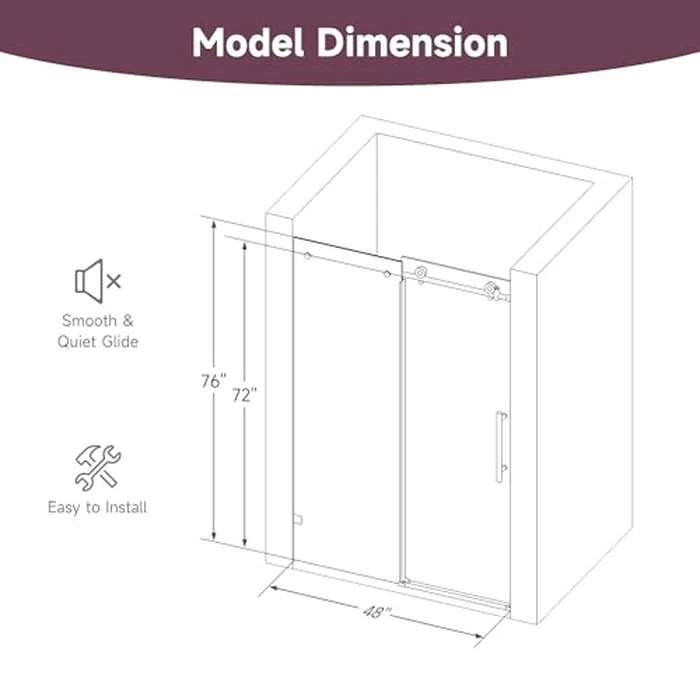 SL4U Shower Door 48'' W x 76'' H, Frameless Glass Shower Doors with Stainless Steel Hardware, Sliding Shower Door with 5/16" (8mm) Clear Tempered Glass, Brushed Nickel Finish by SL4U - Image 9
