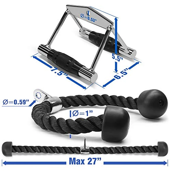Yes4All Combo Double D Handle & Tricep Rope, Multi Cable Machine Accessories, Tricep Press Down Cable Machine Attachment, LAT Pulldown Attachments for Home Gym Set by Yes4All - Image 2