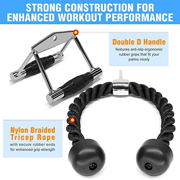 Yes4All Combo Double D Handle & Tricep Rope, Multi Cable Machine Accessories, Tricep Press Down Cable Machine Attachment, LAT Pulldown Attachments for Home Gym Set by Yes4All - Image 3