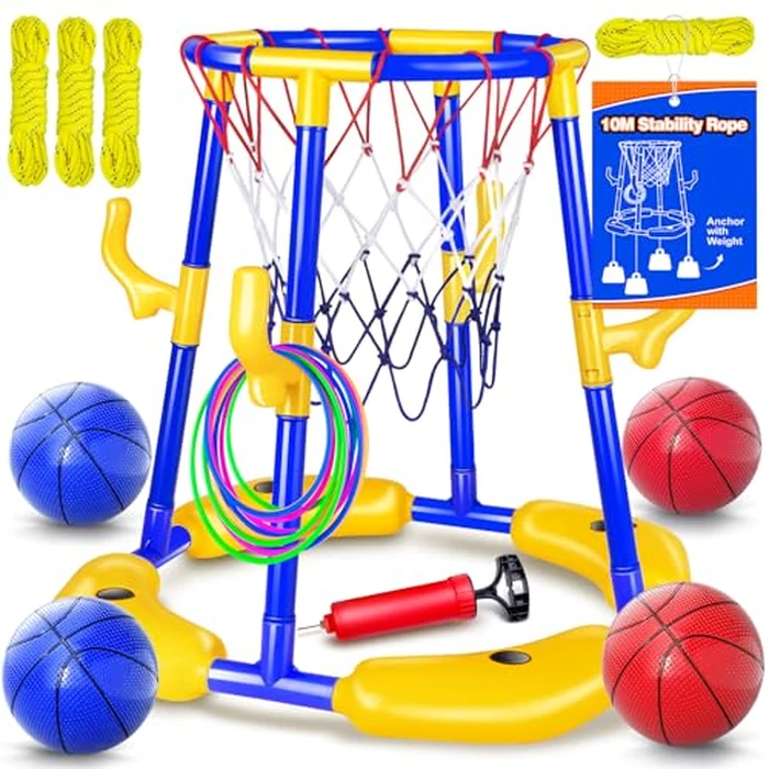 Doviden Pool Basketball Hoop Floating with Anti-Tip & Anti-Drift Design, Basketball & Ring Toss Pool Toys for Kids Ages 4-8, 8-12, Summer Outdoor Water Toys Pool Games for Adults and Family by Doviden - Used - Very Good condition - US$31.73