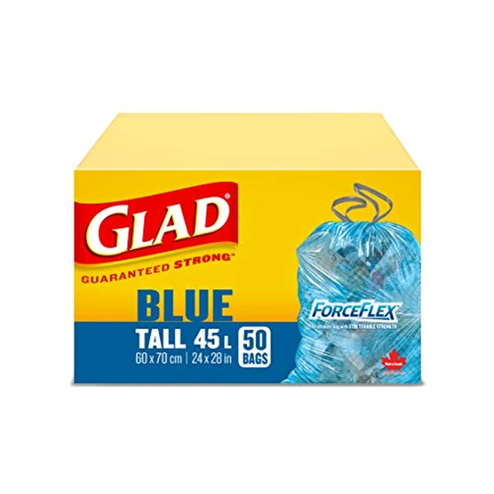 Glad Blue Recycling Bags - Tall 45 Litres - ForceFlex, Drawstring, 50 Trash Bags, Made in Canada of Global Components by Glad - Used - Like New condition