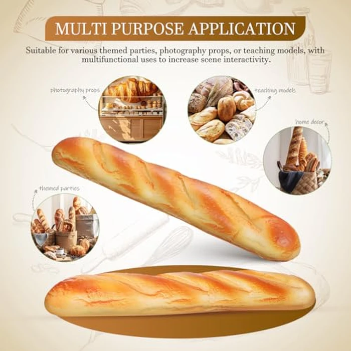 Ciieeo 2-Piece Fake Baguette Bread for Home Kitchen Decor, 13.5" Large Realistic Artificial French Loaf Food Model, Soft PU Squishy Simulated Bread for Photography Props, Bakery Window Display Staging by Ciieeo - Image 4